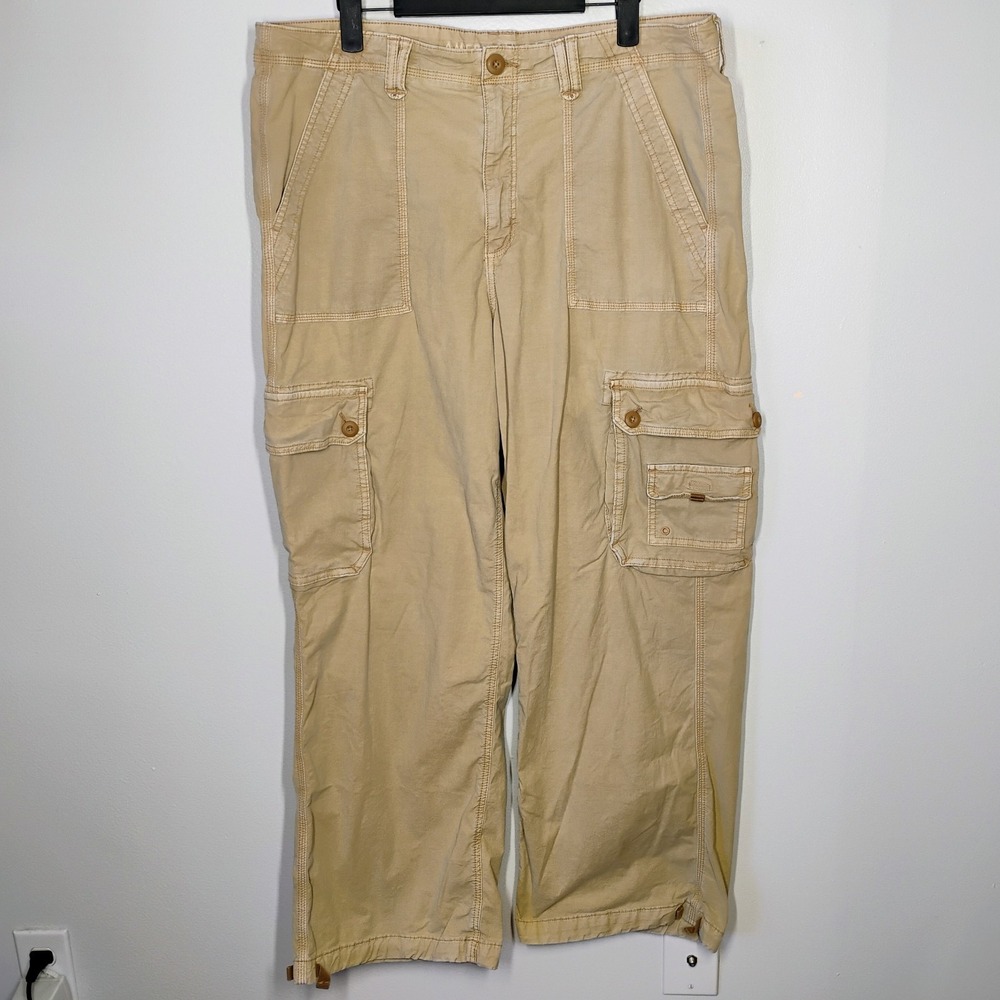 American Eagle Baggy Cargo Pants Womens Plus 18 Tan Wide Leg‎ Cargo Utility AEO
